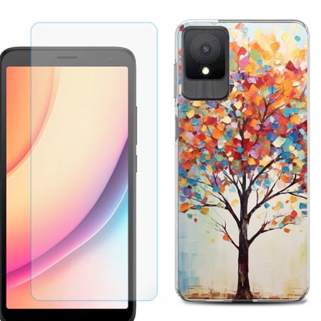 For TCL K11 Phone Case Cover Shockproof Case with Tempered Glass Screen Protector by OneToughShield - Vibrant Tree