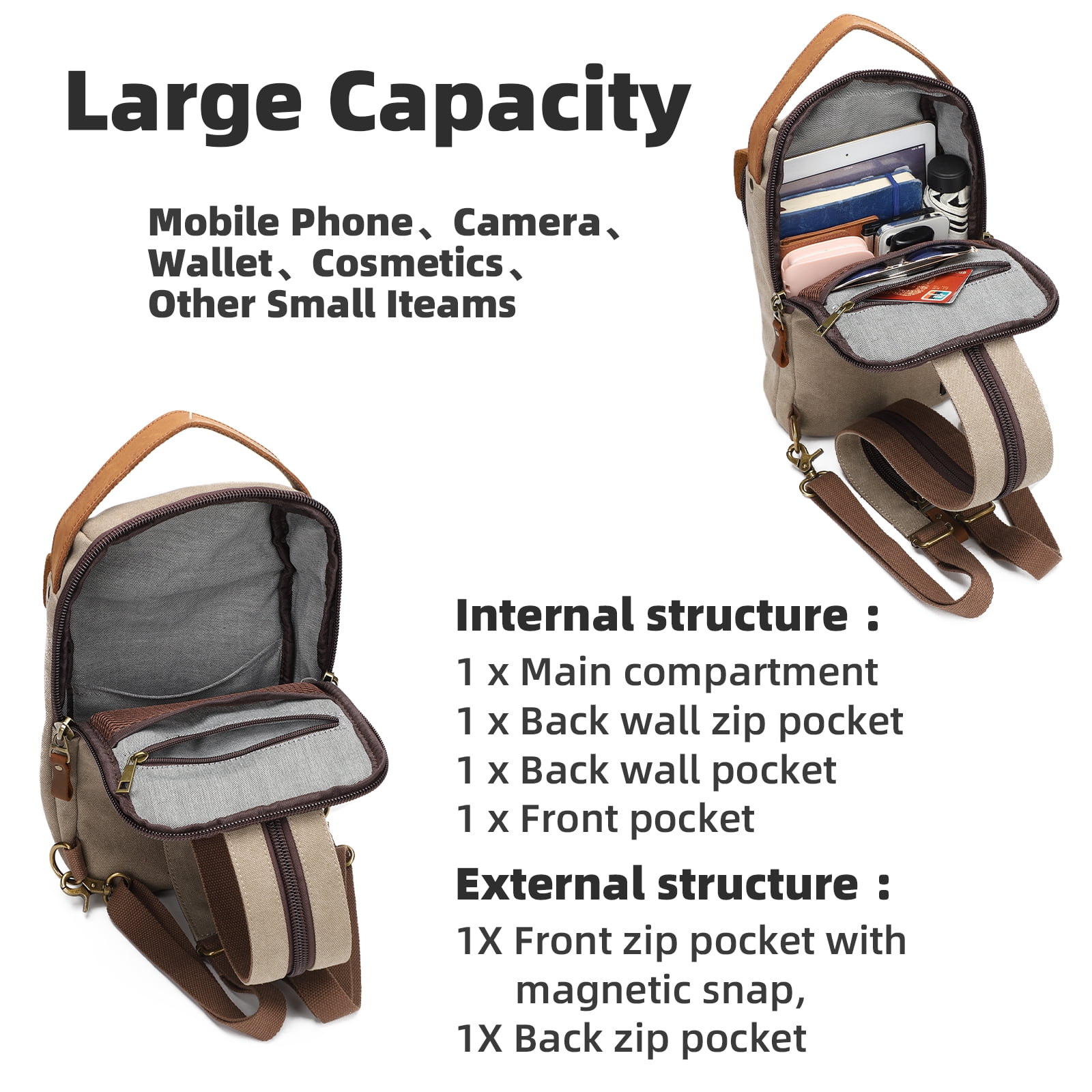 KL928 Canvas Sling Bag Crossbody Backpack Shoulder Casual Rucksack for Men Women