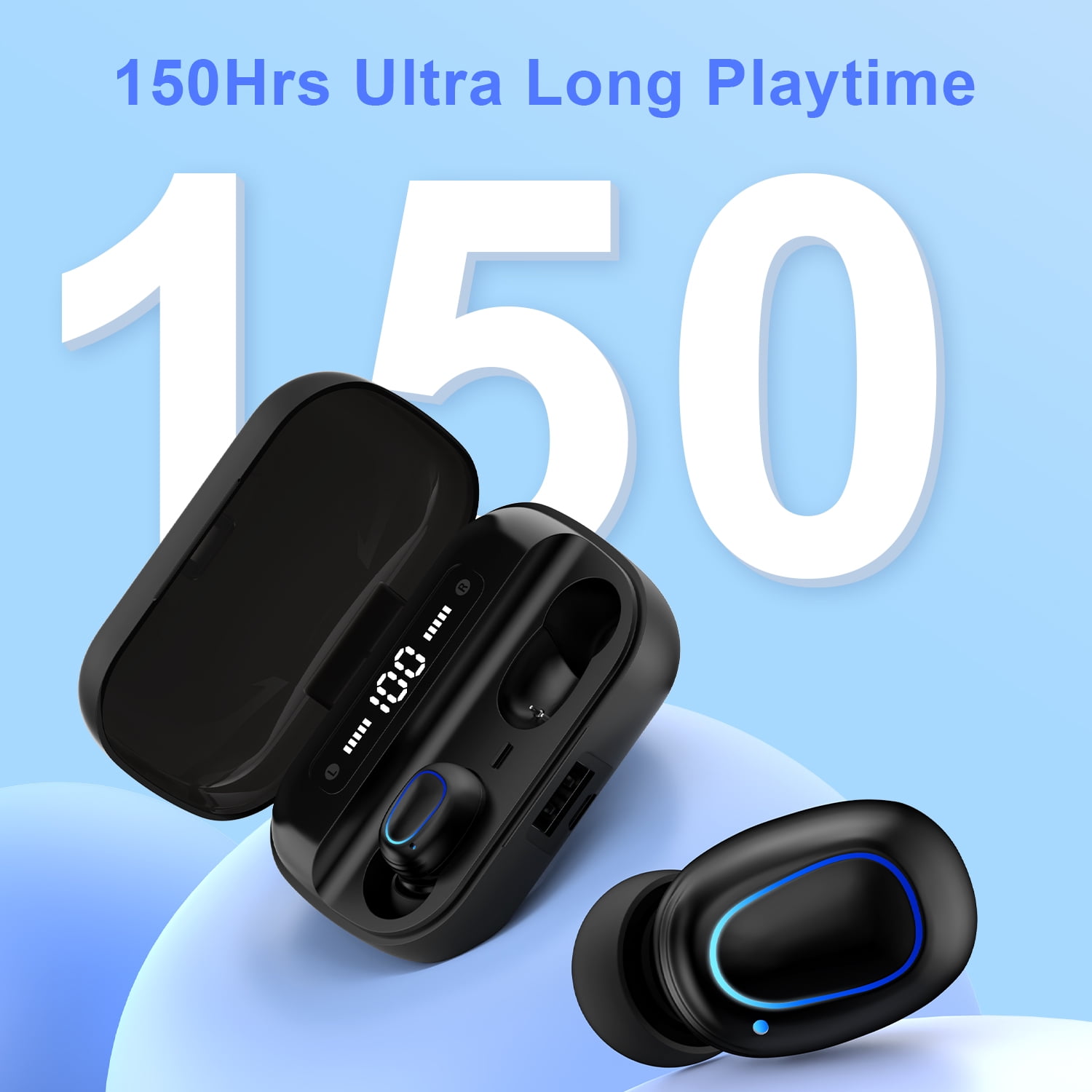 HOPEPOW Active Noise Cancellation Wireless In Ear Earphones with Charging Case, Black