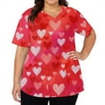 thumbnail image 3 of Dwralegc Valentines Day Tops for Women Short Sleeve T Shirts Love Heart Print V Neck Nursing Plus Size Tee Stretch Uniform Watermelon Red M, 3 of 5