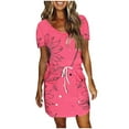 thumbnail image 1 of Birdeem Robes pour Femmes Mode Féminine Couleur Unie Manches Courtes Col en V Mi-Mollet Robe, 1 of 12