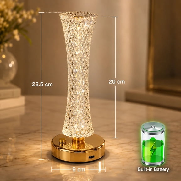 Cordless Rechargeable Crystal Acrylic LED Table Lamp, Touch Control 3‑Light‑Mode Modern Bedside Atmosphere Lamp for Home Decor & Gift