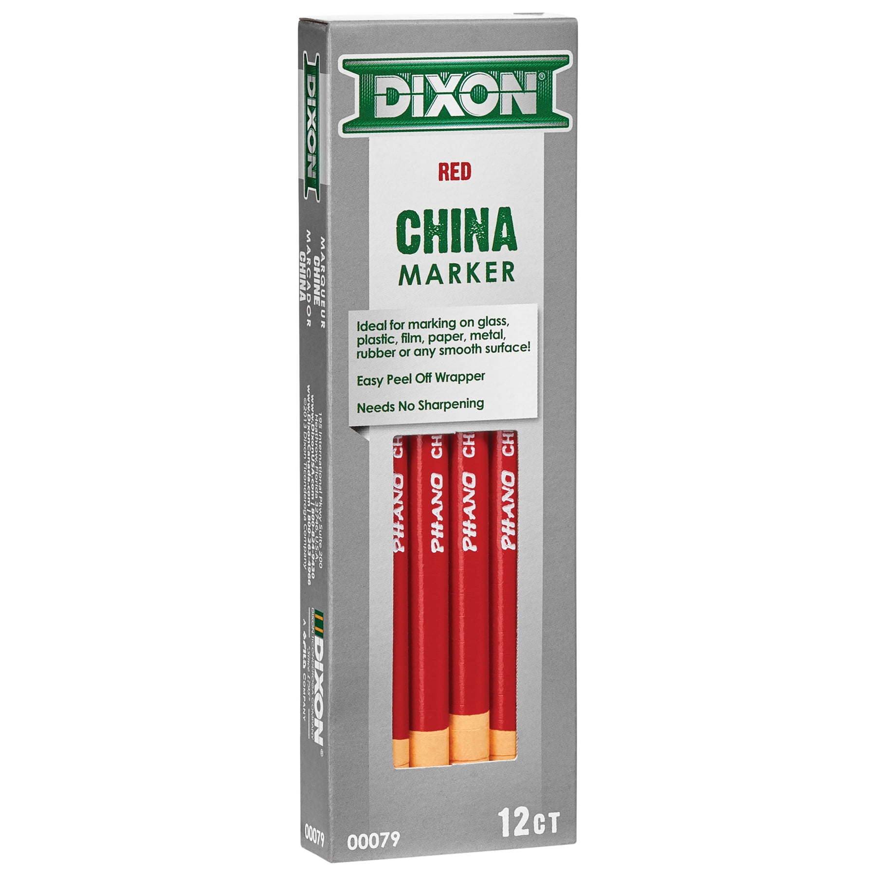 Dixon Phano China Markers, Red, 12 Per Pack, 2 Packs