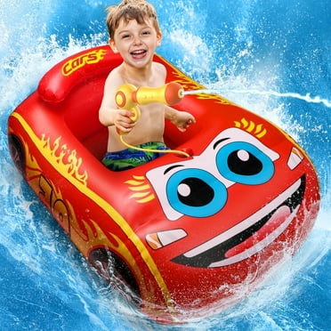 Beefunni Pool Floats Toys for Toddlers, Car Shaped Baby Swimming Float with Water Gun for Toddler Aged 1-3 Years, Inflatable Ride-on Pool Toys for Kids