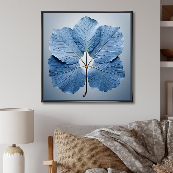 Designart "Silhouette Of Sapphire Blue Leaves" Leaves Floater Framed Wall Decor