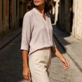 thumbnail image 6 of Warop Button Down Top for Women 3/4 Sleeve Linen V-Neck Shirt Fashionable Casual Loose Blouses, 6 of 8