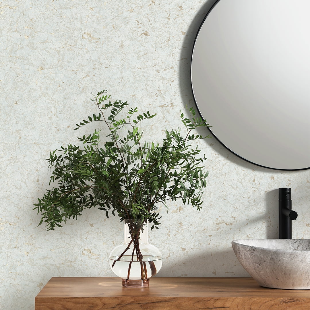 Tempaper Faux Cork White & Metallic Gold Peel and Stick Wallpaper, 20.5" x 16.5'