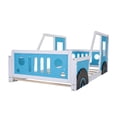 thumbnail image 5 of Twin Solid Wood Car-Shaped Platform Bed with Wooden Slats, Twin Size Bed with Wheels, Twin Size Platform Bed with Headboard and Footboard, No Box Spring Needed(Blue), 5 of 8
