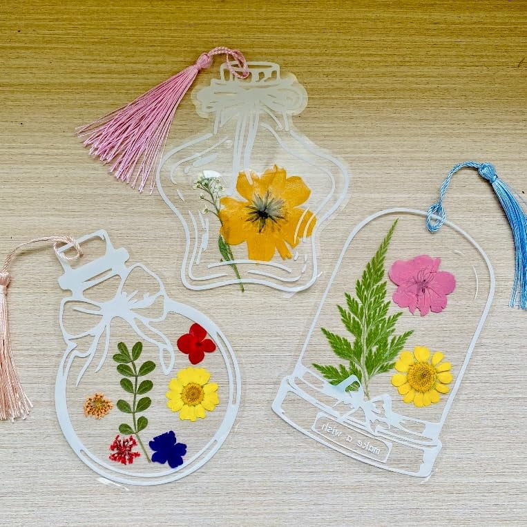 Transparent Dried Flower Bookmarks, 2026 Upgraded DIY Clear Bookmark Making Kit with Jars and Stickers