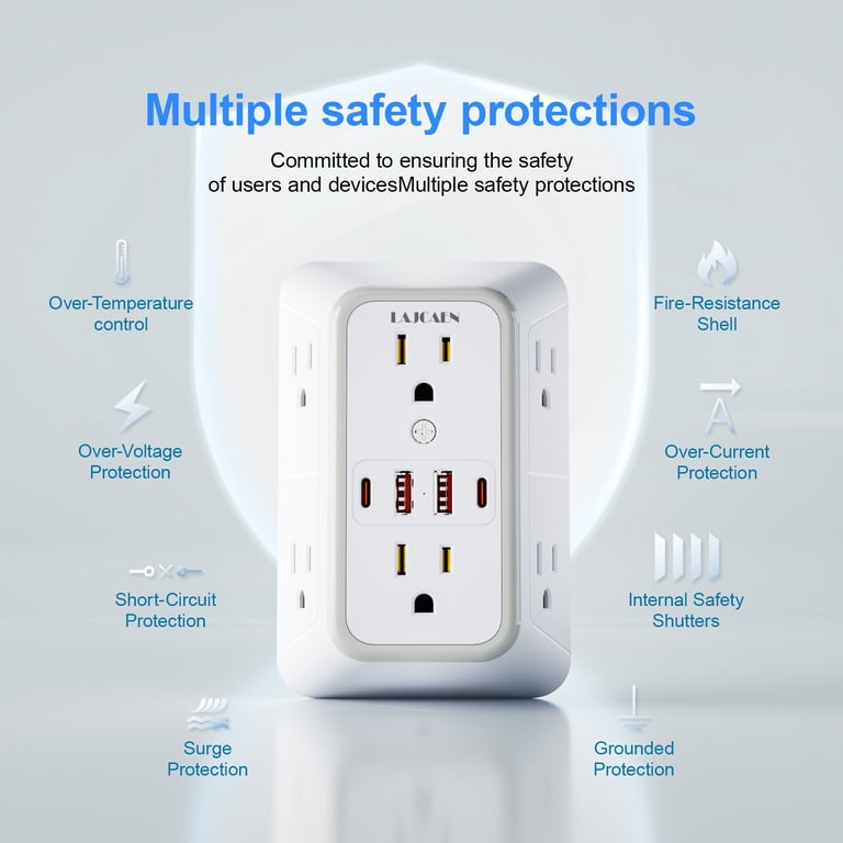 JcBlaon 3-Pack Surge Protector with 6 Outlets photo 2