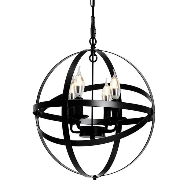 Singes 4 Light Industrial Vintage Globe Pendant Fixture Metal Spherical Changeable Hanging Ceiling Chandelier For Kitchen Island Living Room Dining Black Fninished Com Vintage Globe Pendant Light Fixture, Black Metal Globe Chandelier Light