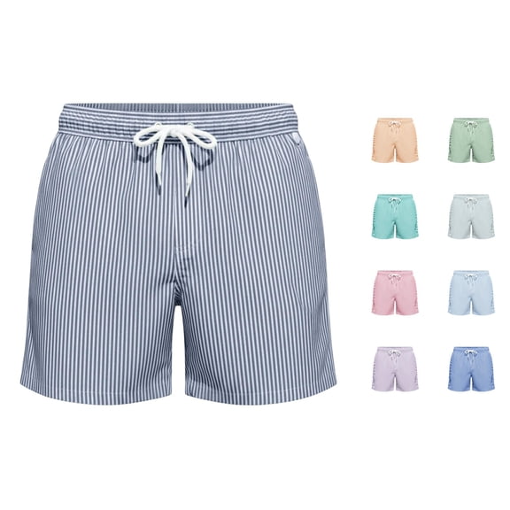 Huowey Men's Striped Swim Trunks Quick Dry Lightweight Board Shorts Elastic Drawstring Waist Casual Summer Swimwear For Beach Pool Vacation Breathable Shorts,M