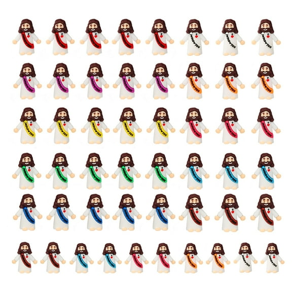 50 Pcs Little Jesus Figures Original Design Jesus Love You Mini Rubber Toys to Hide and Seek Religious Party Favors Sunday School Baptism Gifts(Lively Colors)