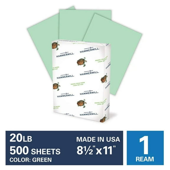 Hammermill Colored Paper, Green Paper, 20lb, 8.5x11 Copy Paper, 1 Ream