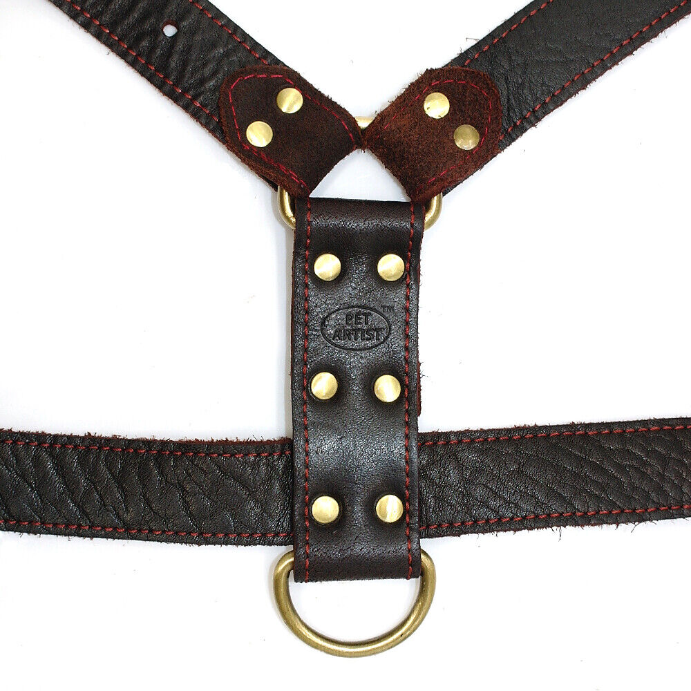 Pet Artist Real Genuine Leather Dog Harnesses Heavy Duty Adjustable for Pitbull Rottweiler