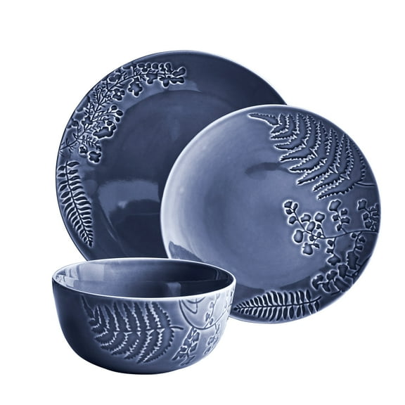 Better Homes & Gardens Ellie Blue Stoneware 12 Piece Dinnerware Set