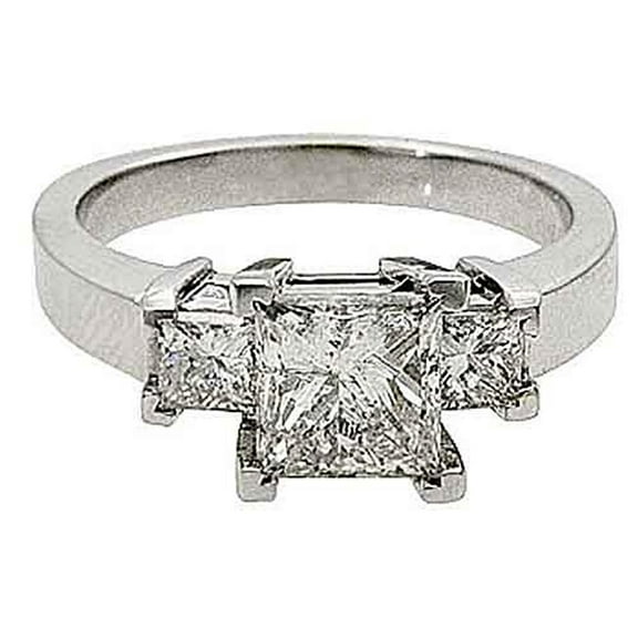 14k White Gold 2 Carat Princess Cut Past Present Future 3 Stone Diamond Ring