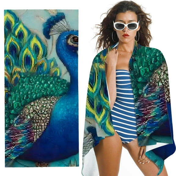 RKSupls Peacock Microfiber Beach Towel, Extra Large Quick Dry Lightweight Absorbent Towel for Travel Swimming Camping, Soft Super Absorbent- 30x60 in