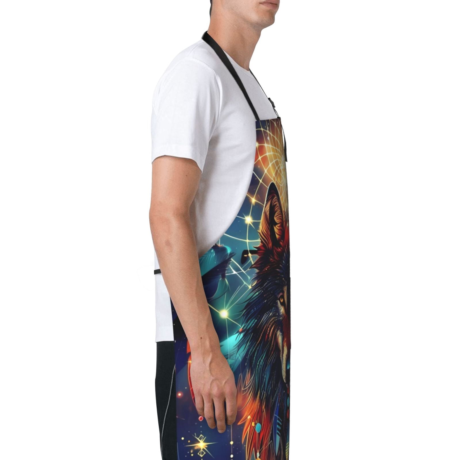 Xecao Mystic Wolf Dreamcatcher Print Kitchen Cooking Aprons, Waterproof Adjustable Bib Aprons with 2 Pockets for Women Men Chef