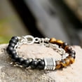 thumbnail image 4 of EOEMY 8mm Owl Buddha Beaded Natural Lava Stone Gold Silver Charm Fashion Men Bracelets-J003-2, 4 of 4