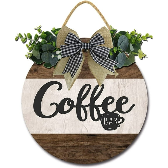 Eveokoki 12" Coffee Bar Decor Sign，Farmhouse Wall DecorWooden Round Retro Rustic Coffee Bar Decor Coffee Lover Coffee Station Decor Home Office Kitchen