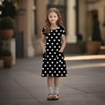 thumbnail image 4 of Lumtrix Girls Short Sleeve Boho Polka Dot A-Line Dress with Pockets Summer Casual Lightweight Sundress for 3-14 Years Black 160, 4 of 8