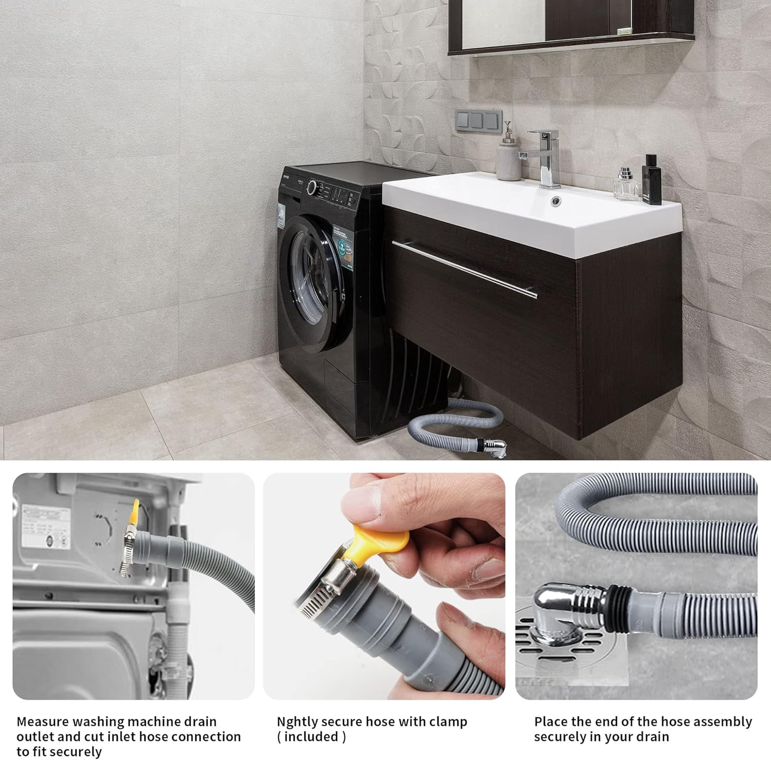 AGOOBO Washing Machine Drain Hose,10 FT Universal Washer Drain Hose Extension Kit with U-Bend Hose Holder and 2 Hose Clamps, Fits for 3/4 to 1-1/2 inch Drain Outlets