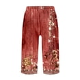 thumbnail image 3 of WTOBBY Women's Trendy Floral Pattern Elastic Waist Bermuda Shorts with Front Pockets, Fashionable for Casual Summer Use and Versatility,Wine XL, 3 of 4