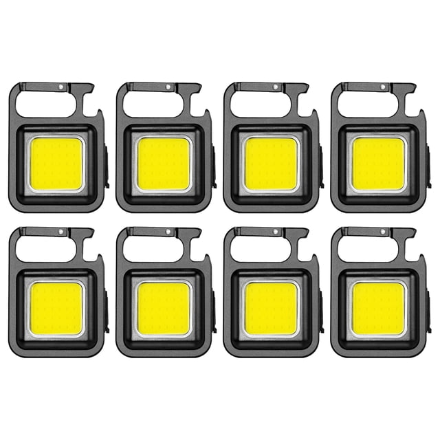 Luz de trabajo multifuncional COB, mini luz brillante portátil de llavero, 8 Uds.
