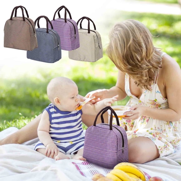 Bolsa térmica aislante con forro de aluminio - Bolsa bento a rayas para oficina, picnic y viajes - Impermeable y fácil de limpiar