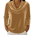 thumbnail image 7 of Womens Long Sleeve Tops Velvet Shirts For Cowl Neck Pleated Tops Elegant Fall Ruched Long Sleeve Blouse T Shirts For Women, 7 of 7