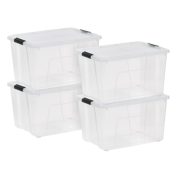 IRIS Bac à Loquet Transparent de 56 L, Bacs de Rangement en Plastique Empilables avec Couvercles, Lot de 4