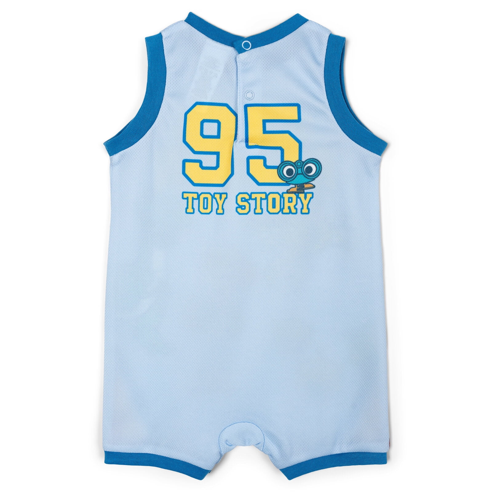 Disney Toy Story Baby Boys' Sleeveless Mesh Athletic Romper and Sweatband Set Light Blue Buzz Woody Rex and Aliens