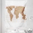 thumbnail image 1 of Map Tapestry, Minimal Design Pastel Tones World on Striped Checkered Backdrop in Soft Colors, Fabric Wall Hanging Decor for Bedroom Living Room Dorm, 5 Sizes, Pale Taupe White, by Ambesonne, 1 of 1