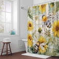 thumbnail image 5 of Sunflower Fabric Shower Curtain Wooden Plank Yellow Floral Bee Washable Shower Curtains for Bathroom, Waterproof Bath Curtain with Hooks Home Decor 72x72in, 5 of 8