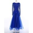 thumbnail image 3 of inlzdz Women Glittery Ballroom Dance Dress Lace Long Sleeve Tango Standard Competition Dancing Clothes Blue M, 3 of 7