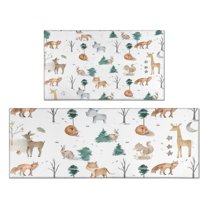 White Christmas Forest Animal Pattern Kitchen Rugs Sets Of 2,Anti Fatigue Kitchen Mat Rugs Non Slip Washable,Decorative Kitchen Floor Mats for Kitchen,Sink,Laundry,17"x30" 17"x47"