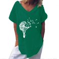 thumbnail image 1 of Pompotops Mode Femme Imprimé Manches Courtes Ample Col Rond T-shirt Haut Blouse, 1 of 6