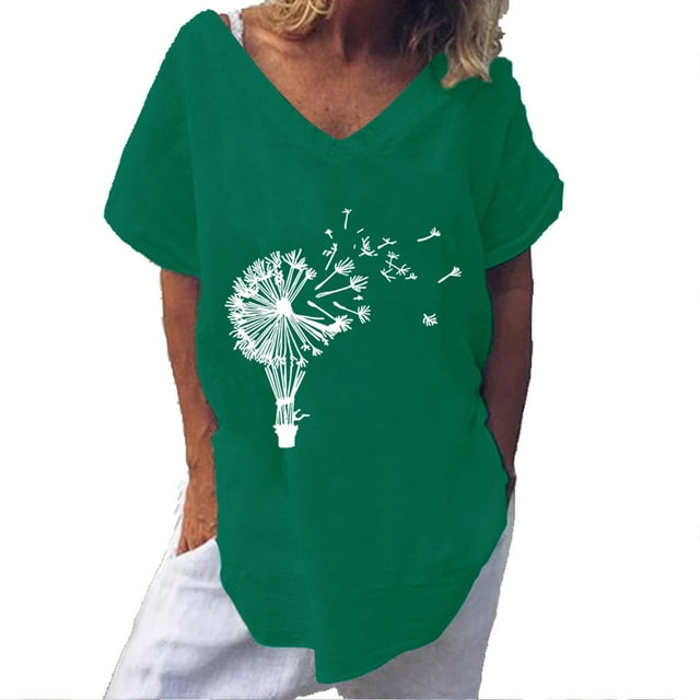 Pompotops Mode Femme Imprimé Manches Courtes Ample Col Rond T-shirt Haut Blouse