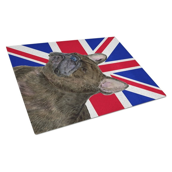 Caroline's Treasures French Bulldog with English Union Jack British Flag Glass Cutting Board Large Size