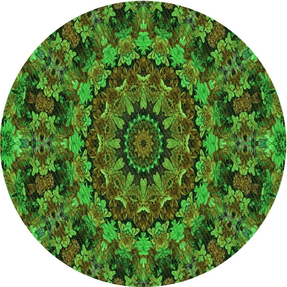 Ahgly Company Indoor Round Patterned Dark Forest Green Area Rugs, 6' Round