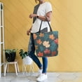 thumbnail image 6 of Open Top Canvas Tote Bag with Zipper Reusable Shopping Bag 13.5x15" Roomy Carryall Teal and Red Maple Leaves, 6 of 9