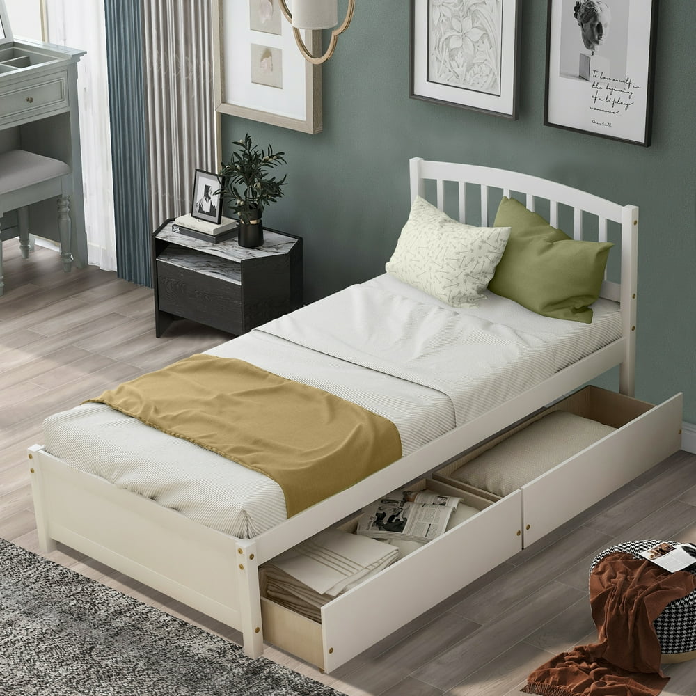 Twin Platform Bed Frame With Storage Drawers, Kids Twin Size Bed Frame 