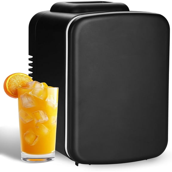 YSSOA 4L 6 Can Mini Fridge Portable Cooler & Warmer Compact Refrigerators for Food, Drinks, Office Desk, Black New
