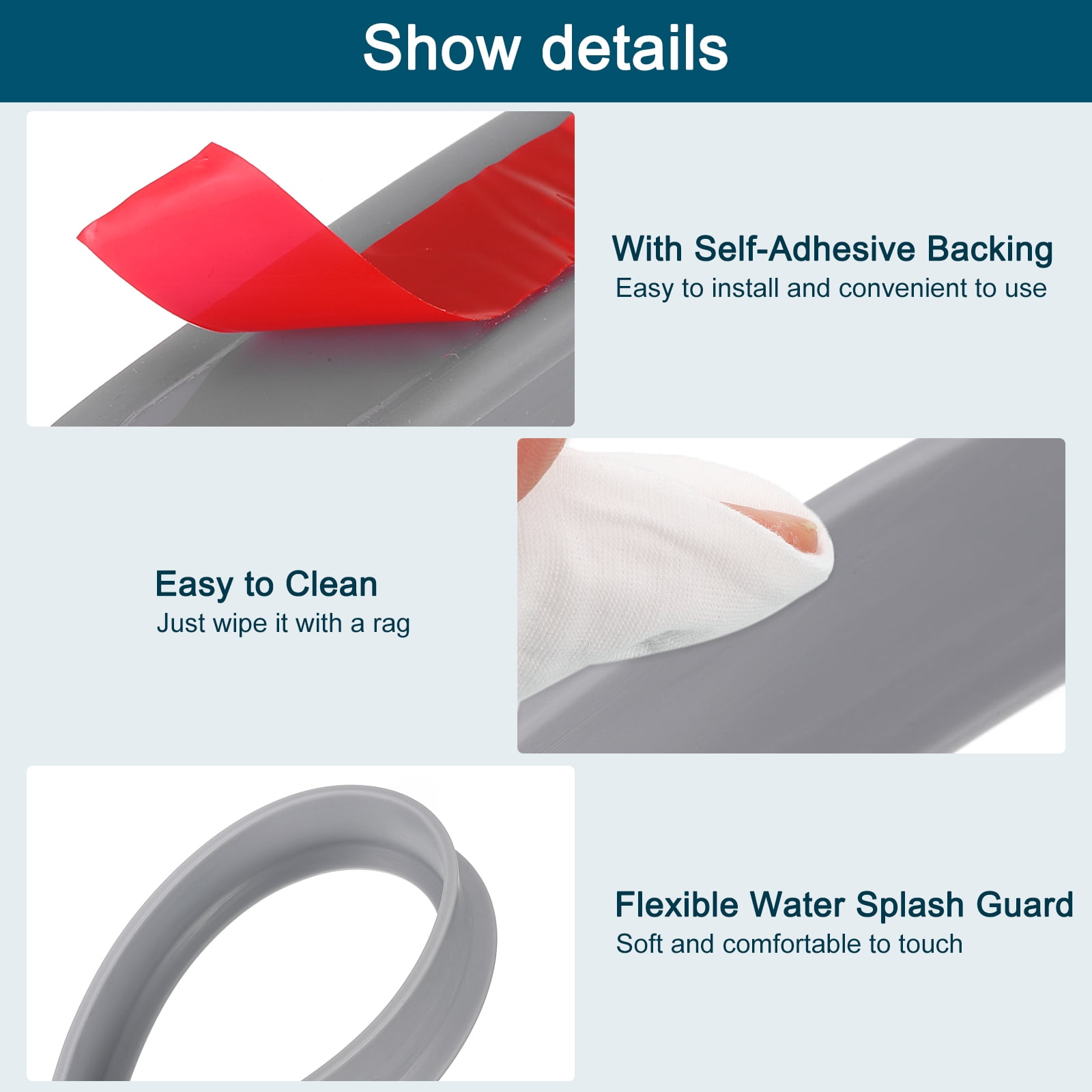 REGALWOVEN Collapsible Shower Barrier Stopper T-shape Water Splash Guard Blocker for Bathroom Gray 98 inch