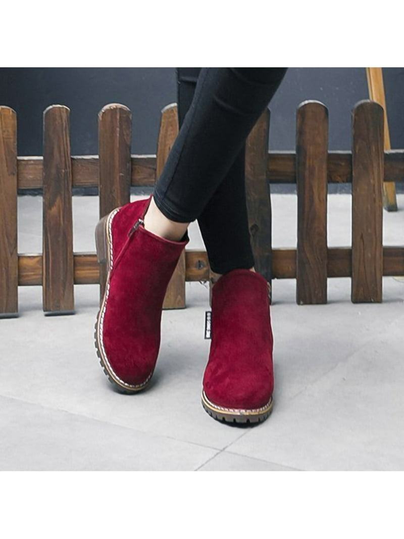 Frontwalk Women Boot Round Toe Ankle Booties Low Heel Winter Boots