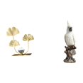 thumbnail image 1 of Juego de 2 figuras de loros con flores y hojas de metal. Decoración de resina y hierro. Adorno para estante, mesa o armario. Base estable. Diseño deli, 1 of 8