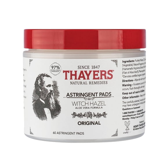 THAYERS: Witch Hazel Astringent Pads Original with Aloe Vera, 60 Pads