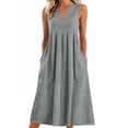 thumbnail image 2 of Summer Dresses for Women Sleeveless V Neck Loose Lightweight Travel Plain Long Maxi Casual Dress with Pcokets, 2 of 5