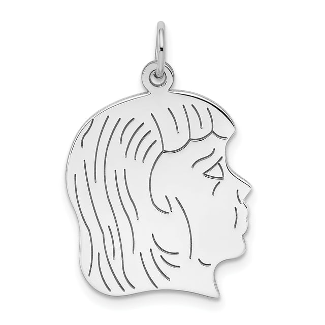 925 Sterling Silver Rhod Plated Engravable Girl Disc Necklace Pendant Charm Baby Boy Head